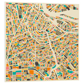 Foam board print  Map of Amsterdam - Jazzberry Blue