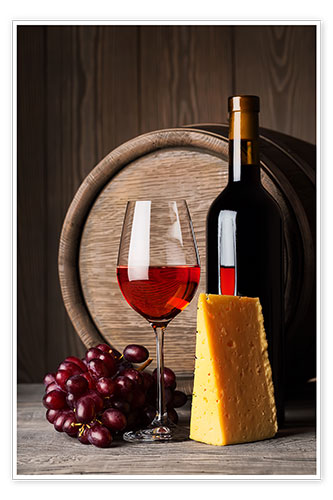 Poster Red Wine with Cheese and Grapes