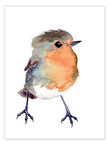 Poster Baby robin in watercolour