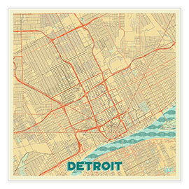 Poster  Detroit Map Retro - Hubert Roguski