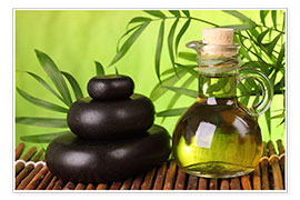 Poster Spa still life with hot stones and essential oil