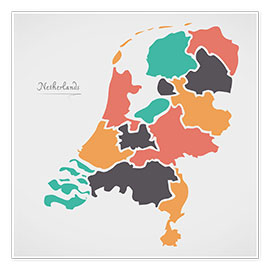 Poster Netherlands map modern abstract with round shapes