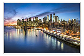 Poster Manhattan skyline at night, New York City, USA
