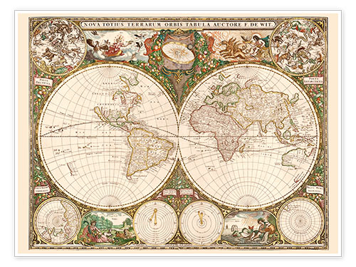 Poster World map around 1660